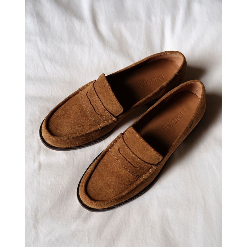 Steven Penny Loafer - Matisse Footwear - Bourbon suede penny loafers with a polished finish, classic moccasin stitching, and a low stacked heel. A timeless staple for effortless sophistication.