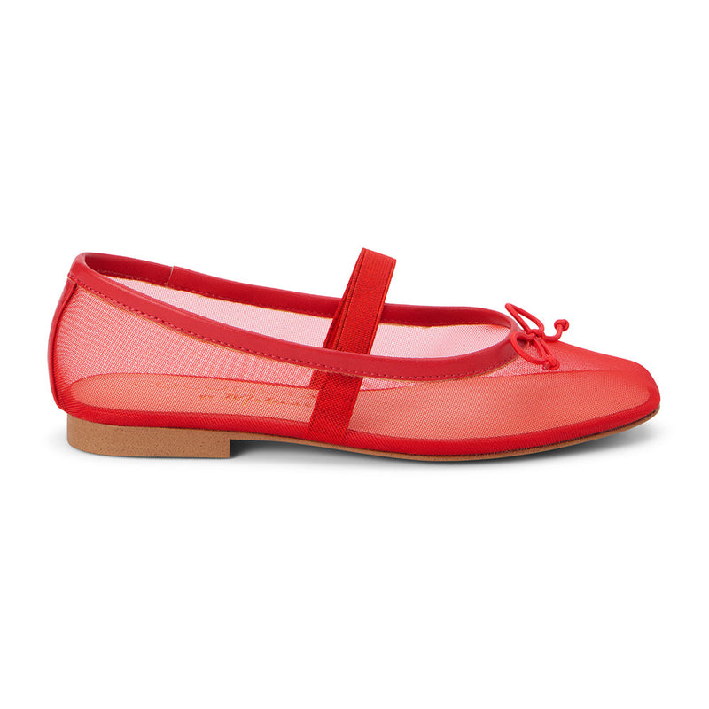 Bold and breathable, these red mesh ballet flats make a statement with their airy sheer design, delicate bow detail, and a secure elastic strap. A modern twist on a classic silhouette—effortlessly chic and versatile!