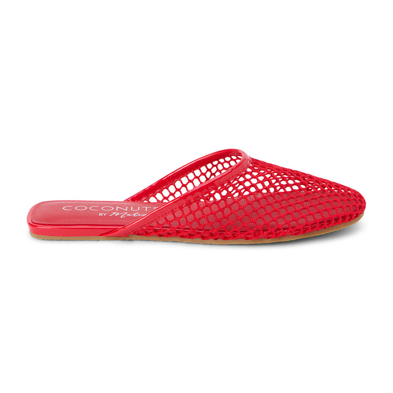 Bold and breathable, these red mesh mule flats feature an airy open-weave design with a pointed toe. A slip-on style that adds a statement touch to effortless warm-weather looks.