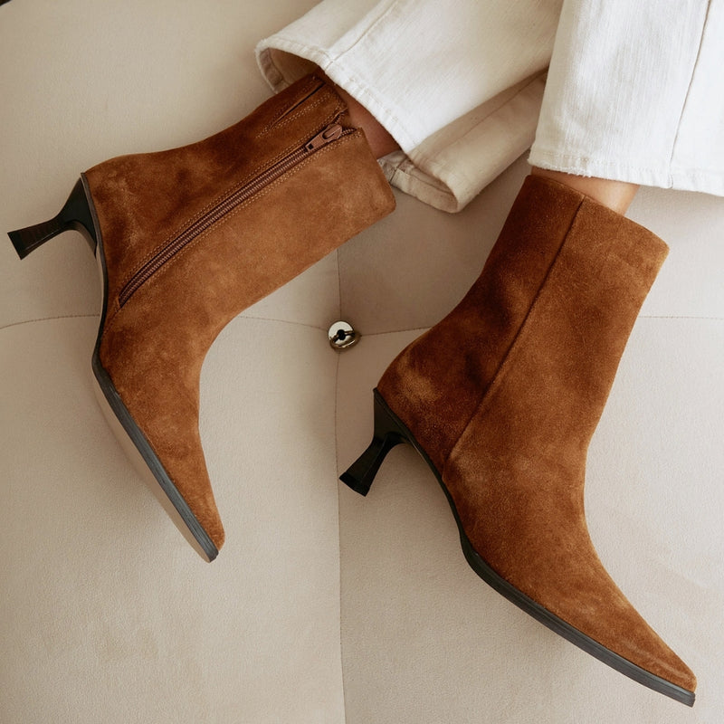 Brown kitten heel ankle boots best sale